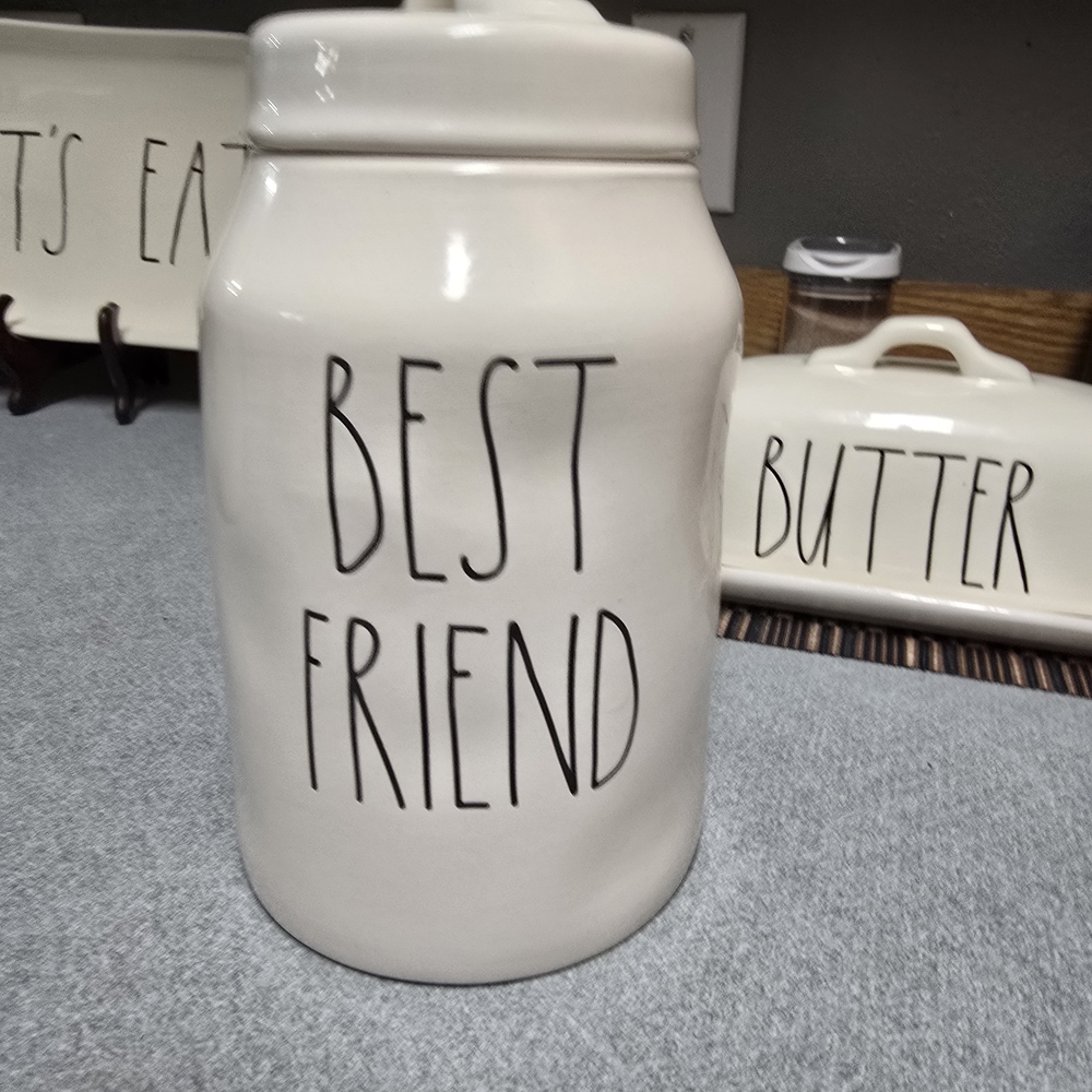 Rae Dunn Cream Ceramic Jar with 'Best Friend' Inscription
